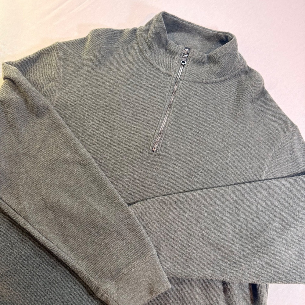 Banana Republic Mens XL Quarter Zip Pullover Green Ribbed Mock Neck Smart Casual